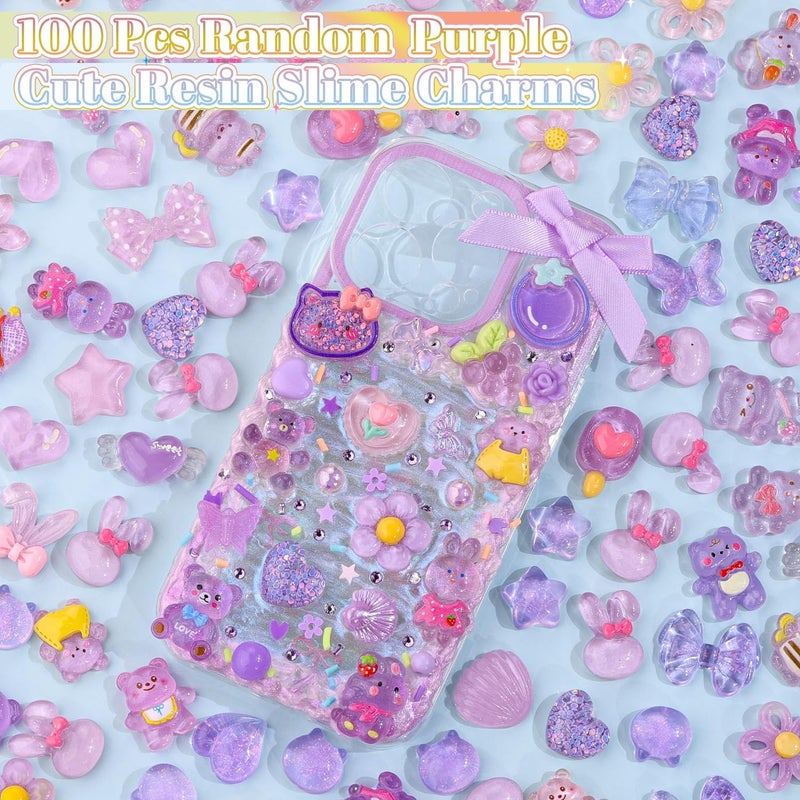 Glitzest 100PCS TINKRSTUFF Purple Slime Charms Jelly Cute Flatback Resin Charms For Slime, Random Kawaii Decoden Charm for Embellishments Phone Junk Case Charms Bulk, Hairpins Scrapbooking Crafting & DIY Decor - Image 3